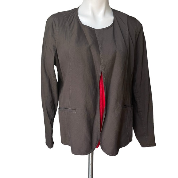 Eileen Fischer Open Front Linen Blend Brown Jacket - Picture 3 of 14